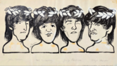 The Beatles mit Lorbeerkränzen